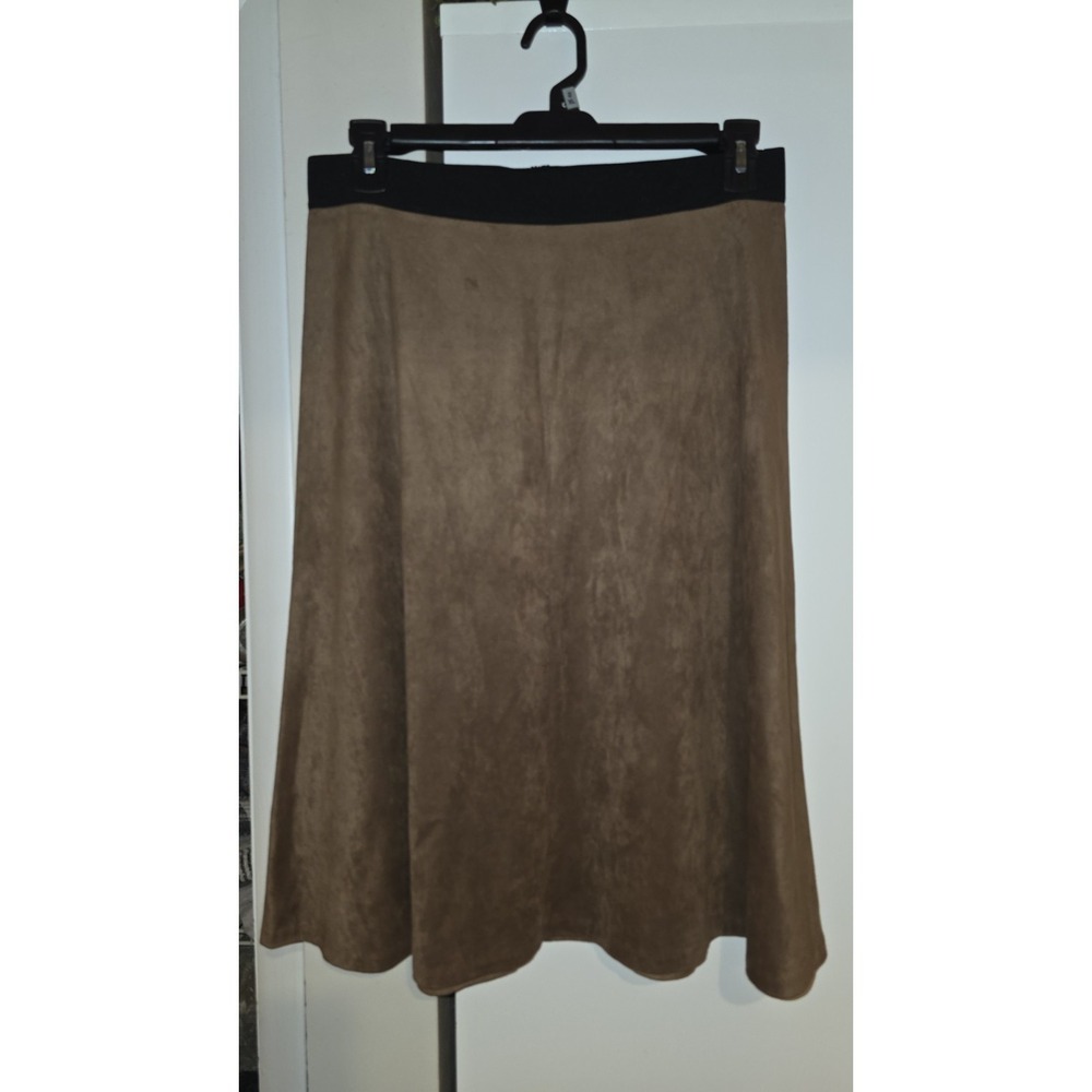 Ruby Rd Women's Faux Suede Brown A-Line Midi Skirt, Size PM